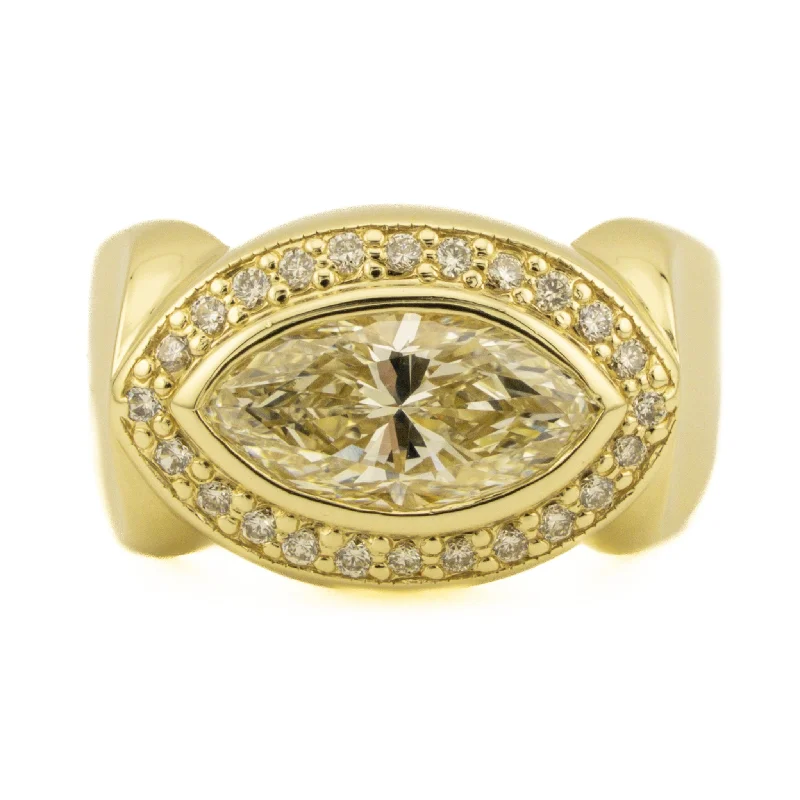 Woven cord engagement rings-1.50ctw East-West VS2/K Marquise Diamond Halo Ring in 14K Yellow Gold - Size 6