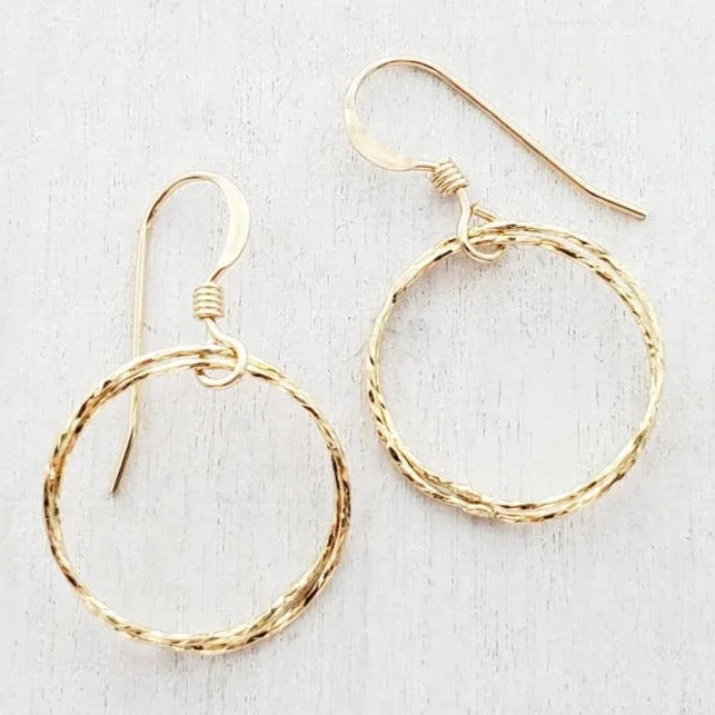 Vintage flair earrings-Gold Diamond Cut Circle Earrings