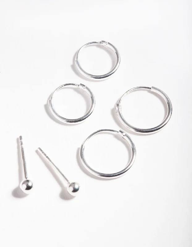 Tide drop earrings-Sterling Silver Ball & Hoop Earring Pack