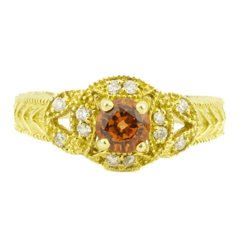 Oval cut engagement rings-0.91ctw Round Orange Padparadscha Sapphire & Diamond Accented Ring in 18K Yellow Gold - Size 8