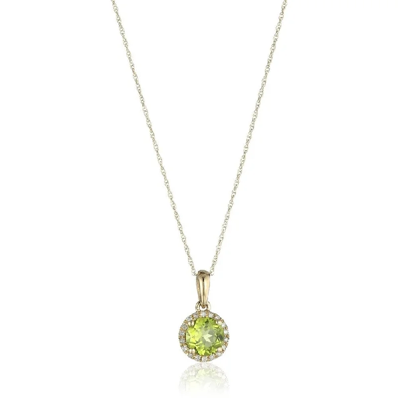 Vibrant enamel necklaces-10k Yellow Gold Peridot and Diamond Classic Princess Di Halo Pendant Necklace, 18"