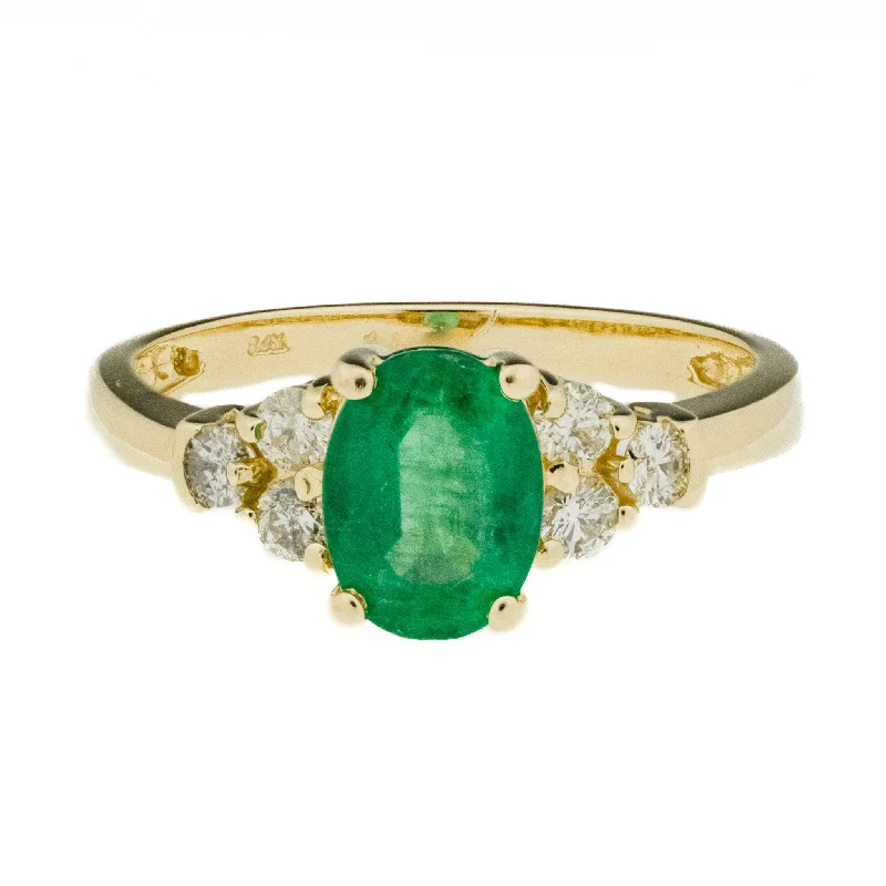 Tide inlay engagement rings-0.96ctw Emerald and 0.30ctw Diamond Accented Gemstone Ring in 14K Yellow Gold - Size 6.75