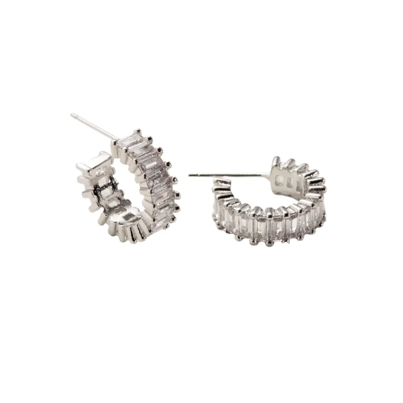 Square stud earrings-Esther Silver Diamond Hoops