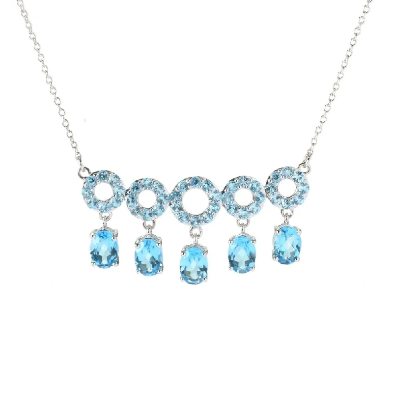 Vivid stone necklaces-Sterling Silver Swiss Blue Topaz Circle Bar Necklace