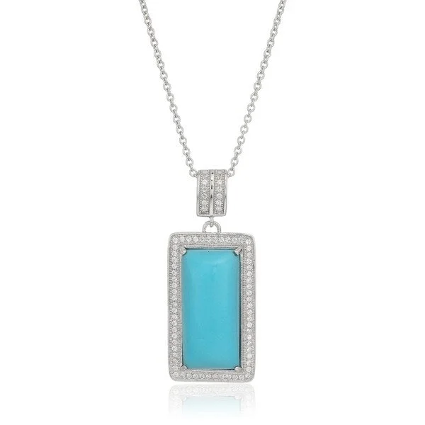 Nine-strand necklaces-Sterling Silver Natural Turquoise, Created White Sapphire Pendant Necklace, 18" - Blue