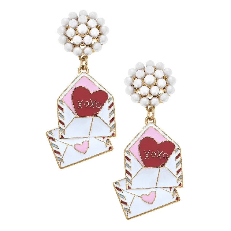 Layered tier earrings-Canvas Style - XOXO Enamel Love Note Earrings in Pink & Red