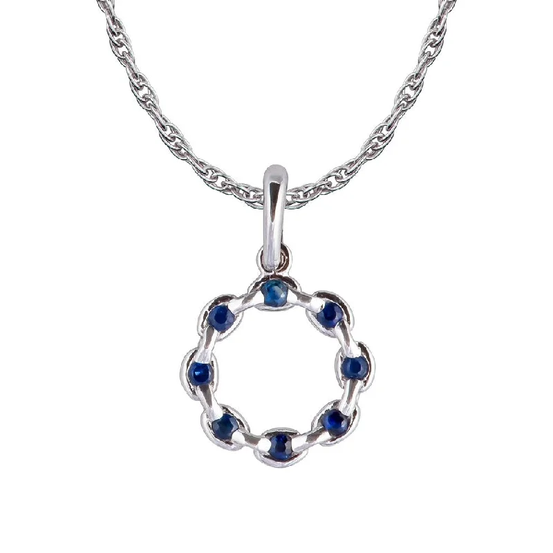 Polished bead necklaces-Viducci 10k White Gold Genuine Round Sapphire Circle Pendant Necklace