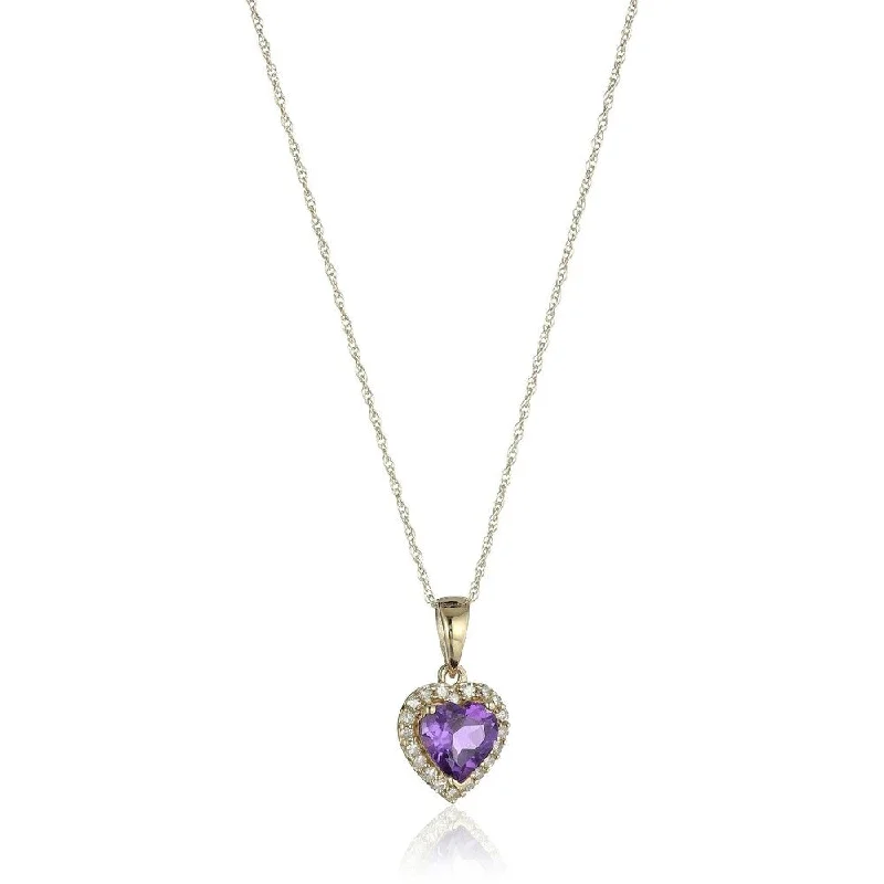 Tribal medallion necklaces-10k Yellow Gold Amethyst & Diamond Pendant Necklace