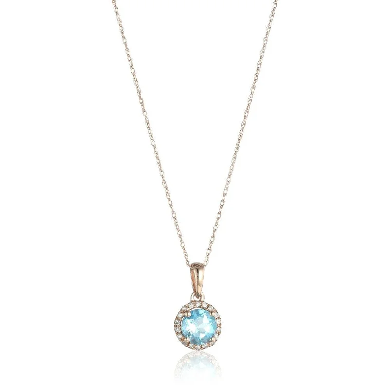 Light wood necklaces-10k Rose Gold Swiss Blue Topaz and Diamond Classic Pendant Necklace, 18"