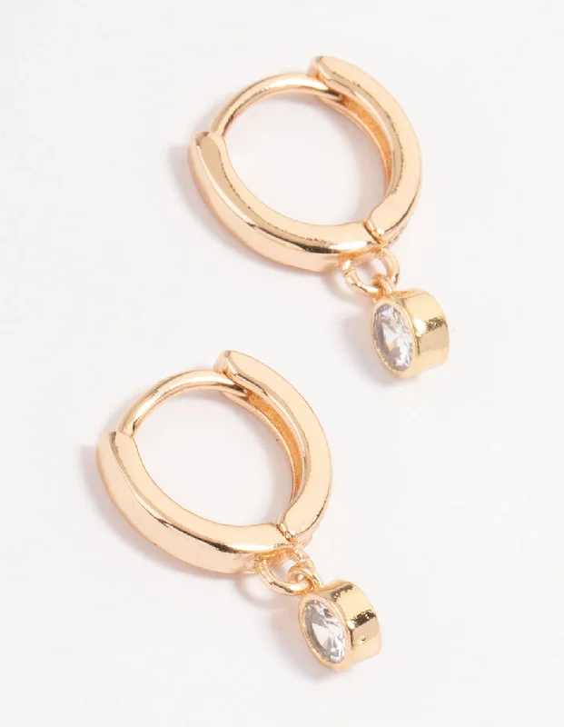 Two-tone earrings-Gold Small Diamante Drop Huggie Earrings