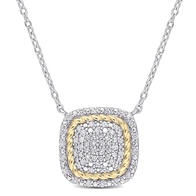 Amethyst pendant necklaces-Miadora 2-Tone White & Yellow Plated Sterling Silver 1/4ct TDW Diamond Cluster Halo Square Necklace