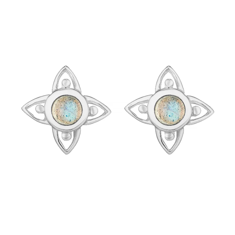 Crystal-twisted earrings-FLEUR - Sterling Silver & Labradorite Studs