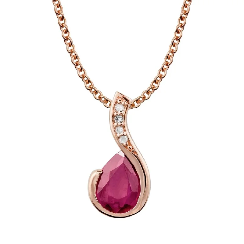 Fine bead necklaces-Viducci 10k Rose Gold Genuine Pear-Shape Ruby and Diamond Drop Pendant Necklace