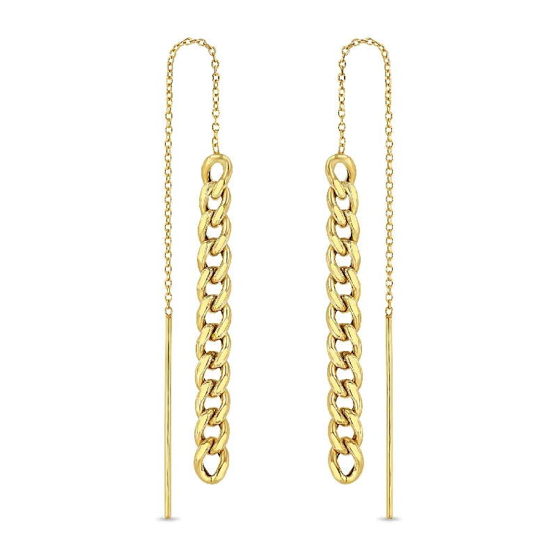 Aged bronze earrings-14k Gold Medium Curb Chain Drop Threaders