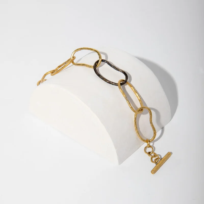 Tiny stack bangles-Pool Link Bracelet - Oxidized Brass