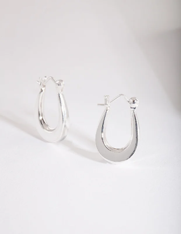 Reef knot earrings-Sterling Silver Chubby Mini Oval Hoop Earrings