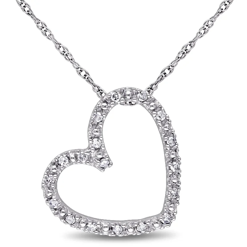 Cotton braid necklaces-Miadora 10k White Gold 1/10ct TDW Diamond Heart Necklace