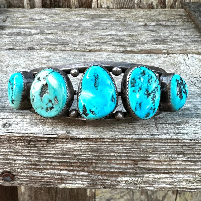 Tiny wing bangles-Vintage Navajo Sterling Silver 7 Stone Row Bracelet Turquoise Begay