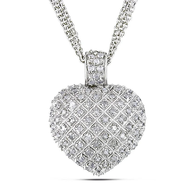 Layered link necklaces-Haylee Jewels 1ct TDW Diamond Heart Triple-strand Drop Necklace Sterling Silver - 17 in x 25.5 mm x 19.5 mm