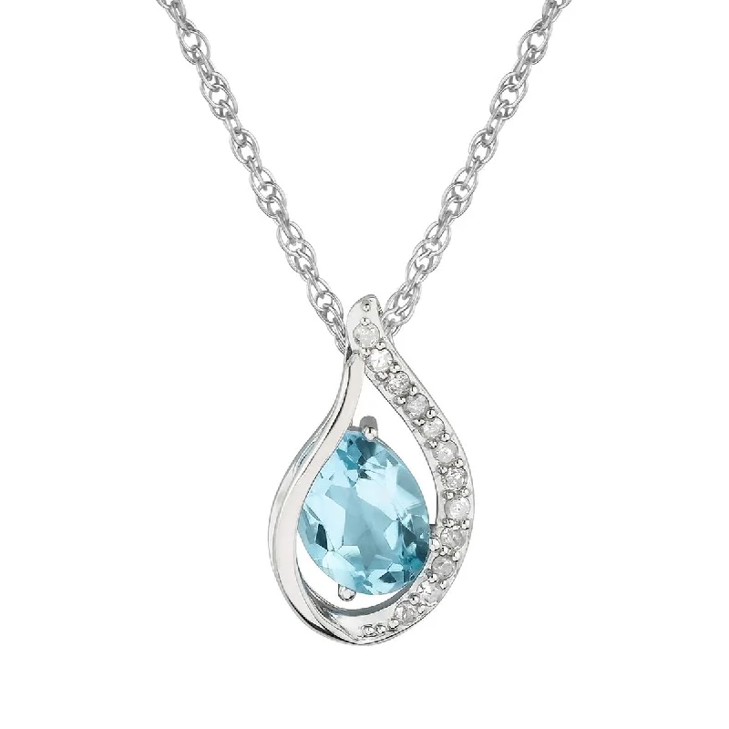 Multi-birthstone necklaces-Viducci 10k White Gold Genuine Oval Blue Topaz and Diamond Halo Drop Pendant Necklace