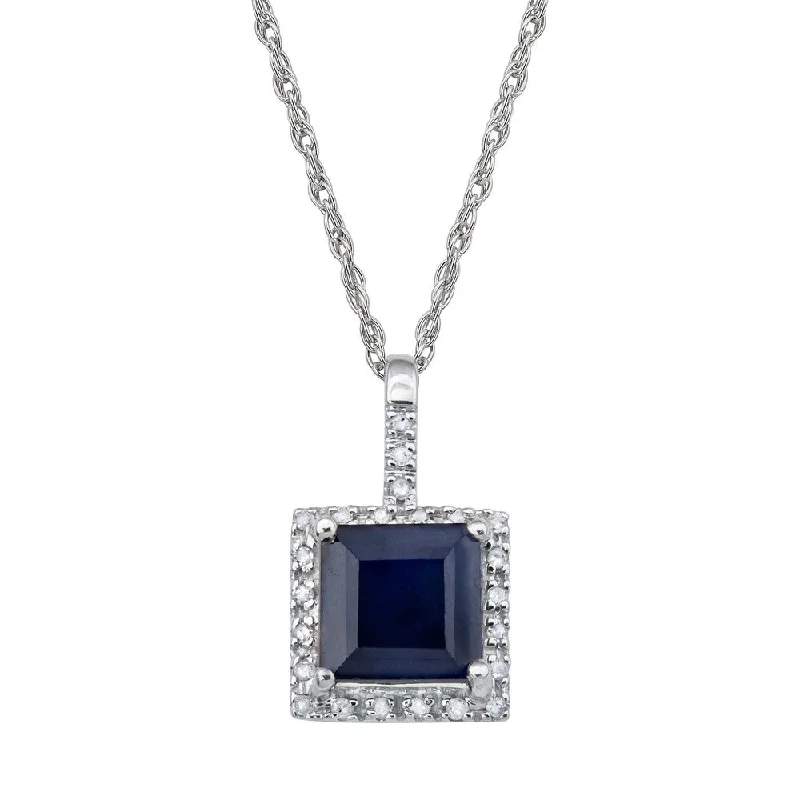 Cosmic charm necklaces-Viducci 10k White Gold Genuine Sapphire and Diamond Halo Necklace