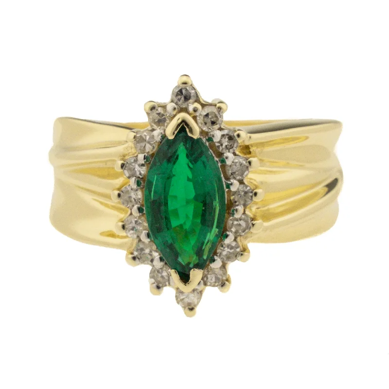 Spinel stone engagement rings-0.71ctw Emerald and 0.25ctw Diamond Accented Gemstone Ring in 14K Yellow Gold - Size 6.75