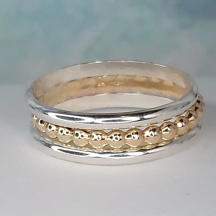 Petal carved engagement rings-Beaded Berri (14K gold-fill) & Classic Bands (Sterling Silver) Sizes 1 thru 11