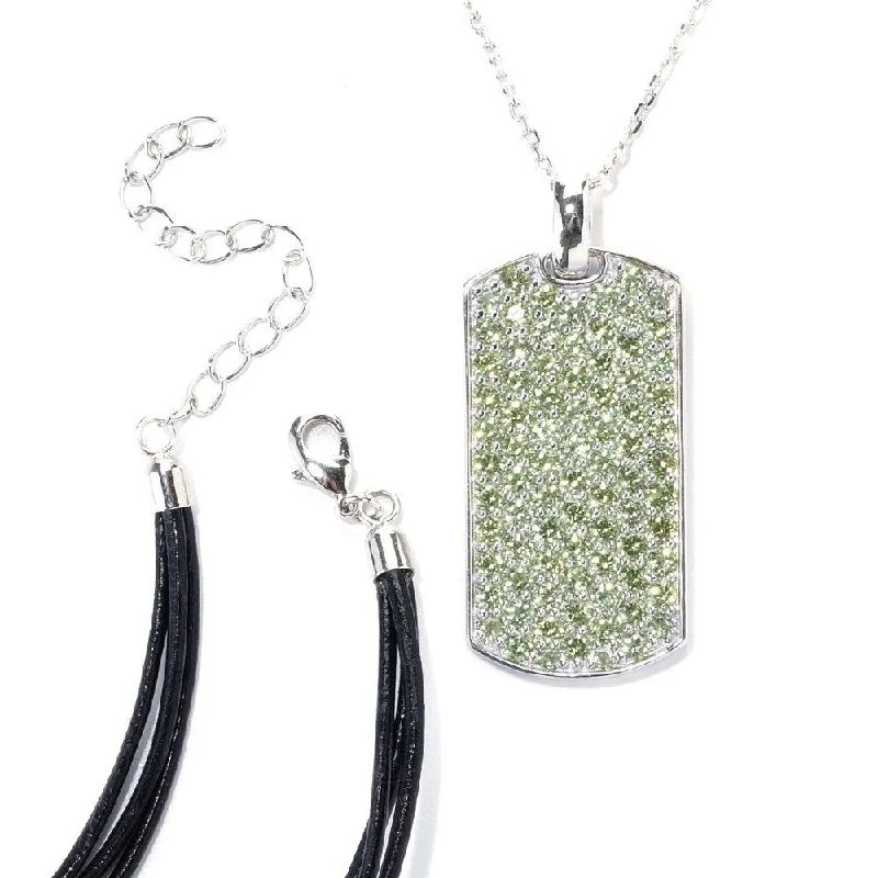 Vivid druzy necklaces-Sterling Silver Pave Peridot Necklace with Chain and Cord