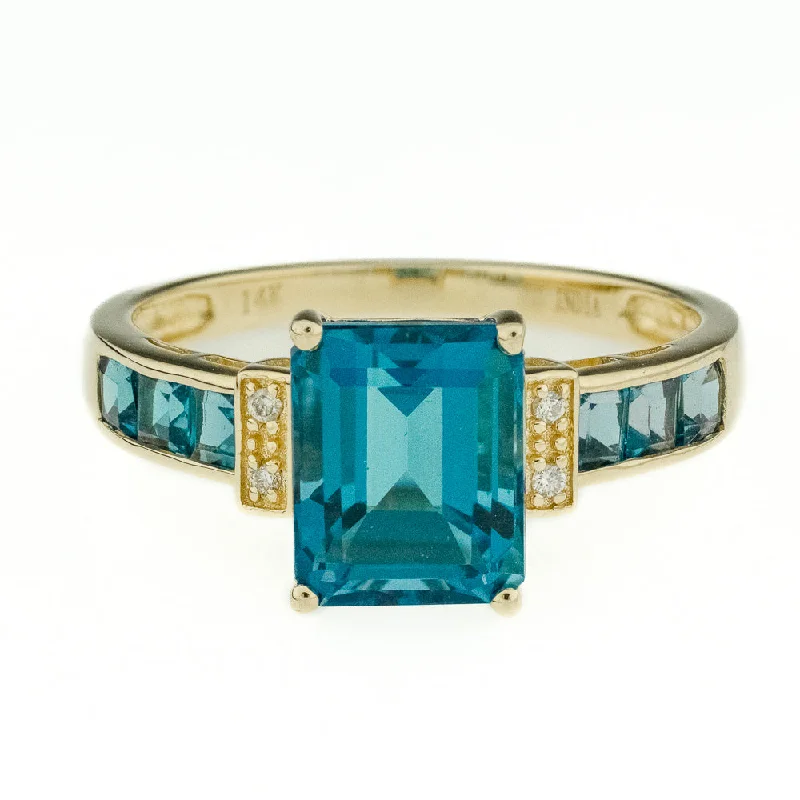 Full moon engagement rings-2.62ctw Blue Topaz with Diamond and Blue Topaz Accents Ring in 14K Yellow Gold - Size 8