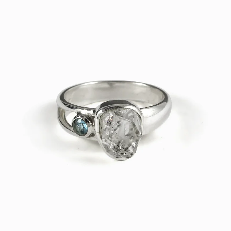 Herkimer Diamond and Blue Topaz Ring