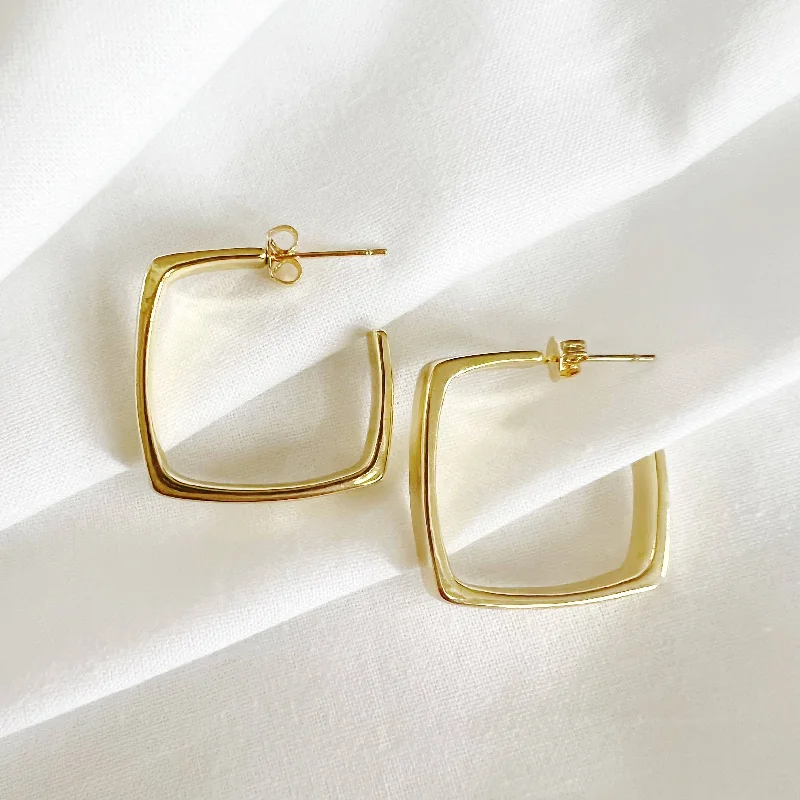 Thick hoop earrings-Aries Geometric Square Gold Filled Hoop Earrings