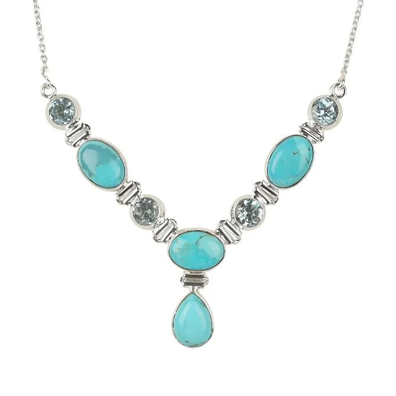 Secure clasp necklaces-925 Sterling Silver Blue Mohave Turquoise And Sky Blue Topaz Y-Shape Necklace