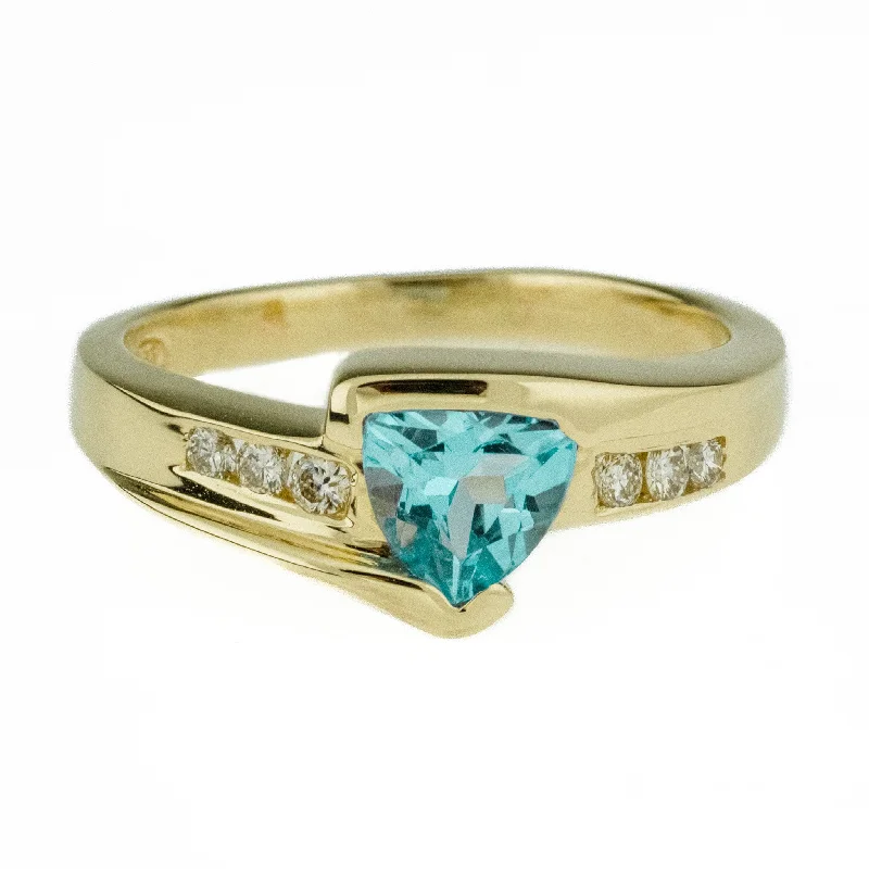 Faith charm engagement rings-1.00ctw Blue Topaz with Diamond Accents Ring in 14K Yellow Gold - Size 7