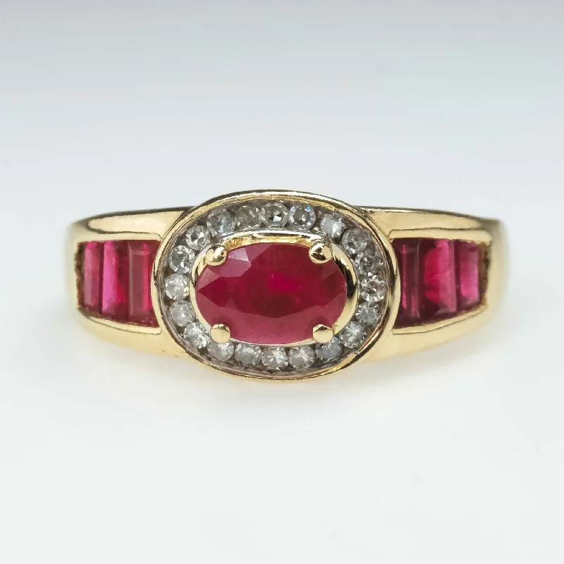 Luxe diamond engagement rings-0.50ct Natural Ruby & Diamond Accents Halo Ring in 14K Yellow Gold