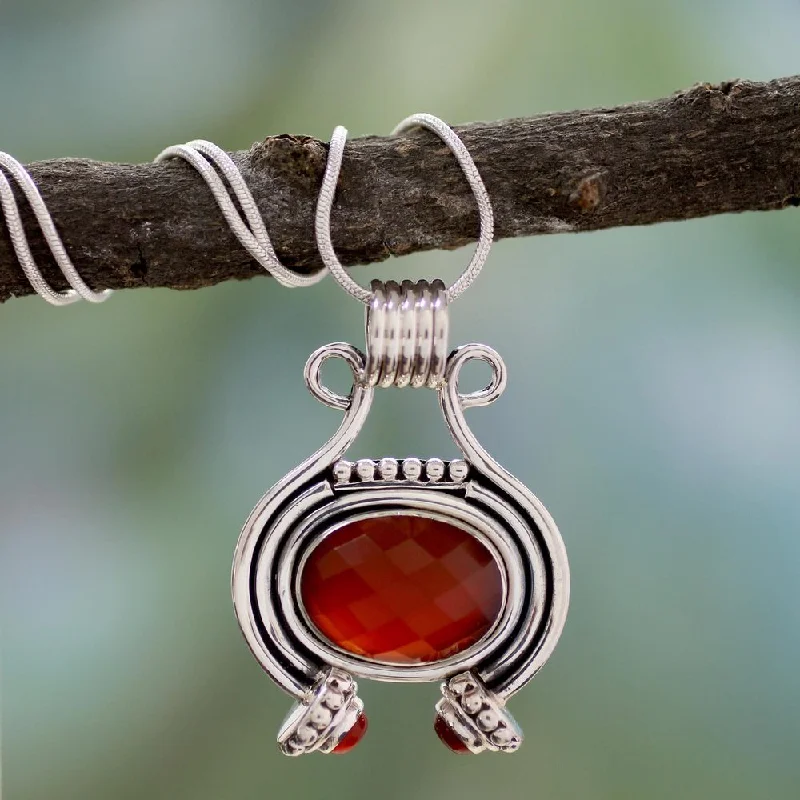 Alloy metal necklaces-Handmade Sterling Silver 'Desire' Carnelian Necklace (India)