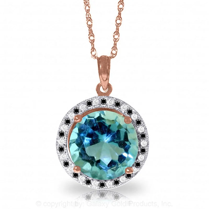 Victorian style necklaces-8.00 Carat 14K Solid Gold Black / White Diamonds & Blue Topaz Necklace