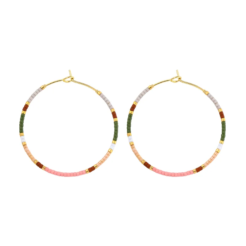 Retro clip earrings-Miyuki Delica Hoop Earrings Blush Green Gold