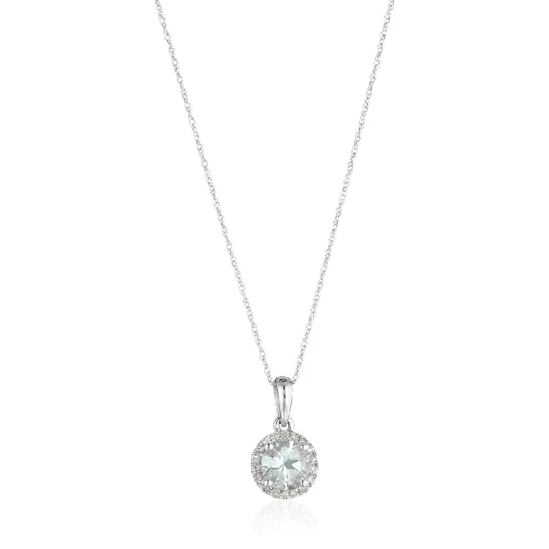 Tide shape necklaces-10k White Gold Aquamarine and Diamond Classic Princess Di Pendant Necklace, 18"