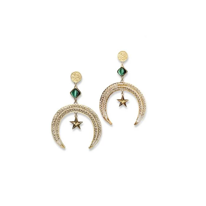 Light clay earrings-Diamond Crescent Earrings