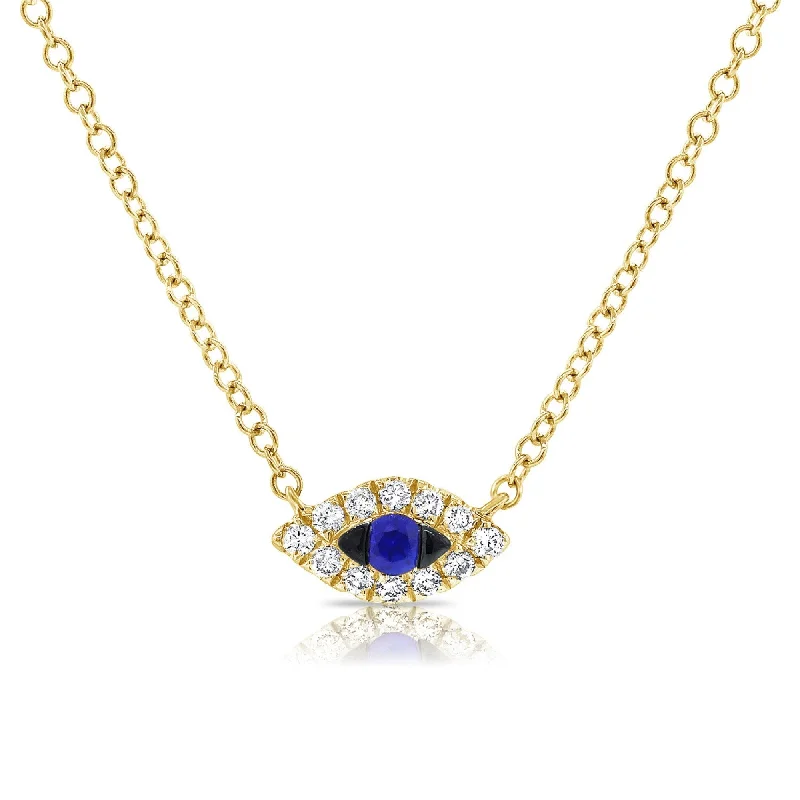 Solid link necklaces-Joelle Diamond Tiny Evil Eye Blue Sapphire Necklace 14K Gold