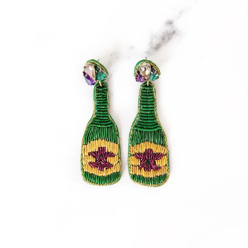 Topaz earrings-Mardi Gras Champagne Bottle Earrings