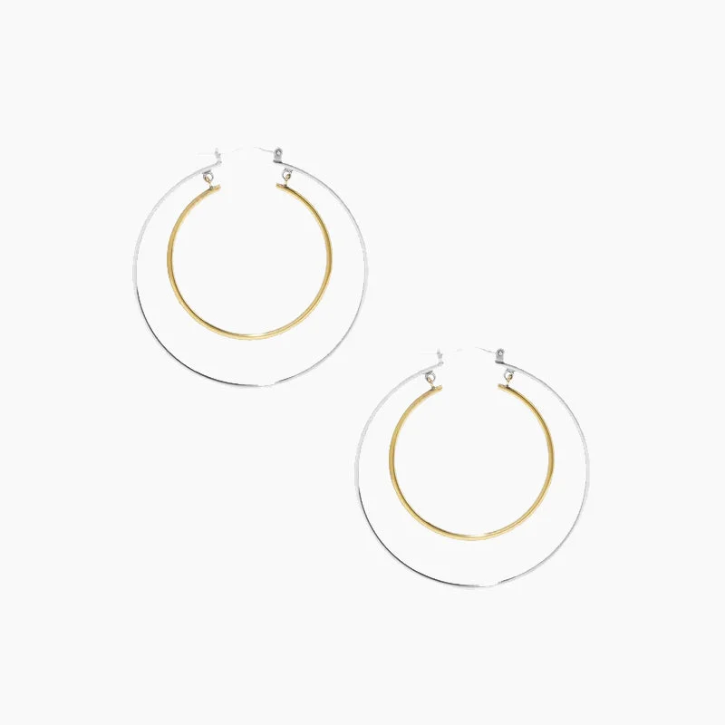 Layered tier earrings-Sterling Silver Double Big Hoop  Earrings