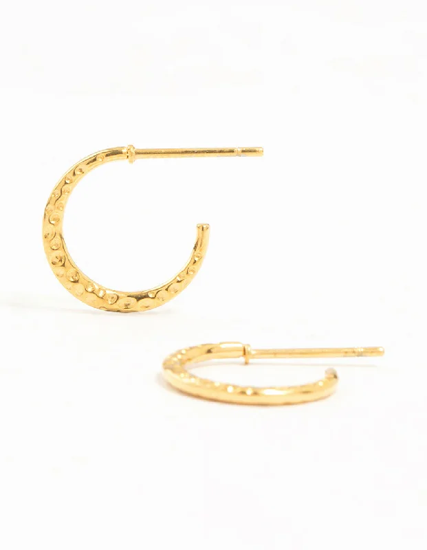 Retro clip earrings-Gold Plated Surgical Steel Mini Hammered Hoop Earrings