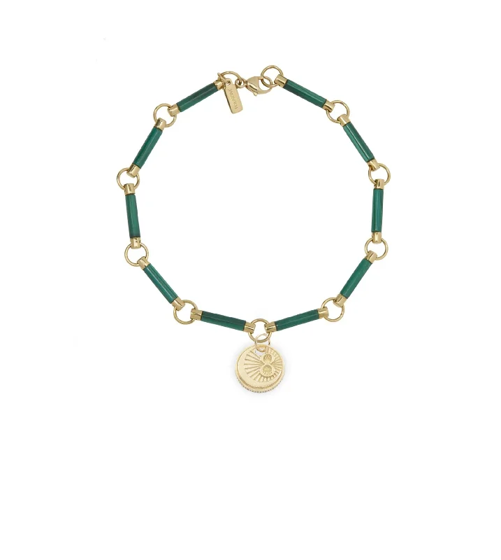 Wide chain bangles-Karma : Malachite Stone Chain Bracelet