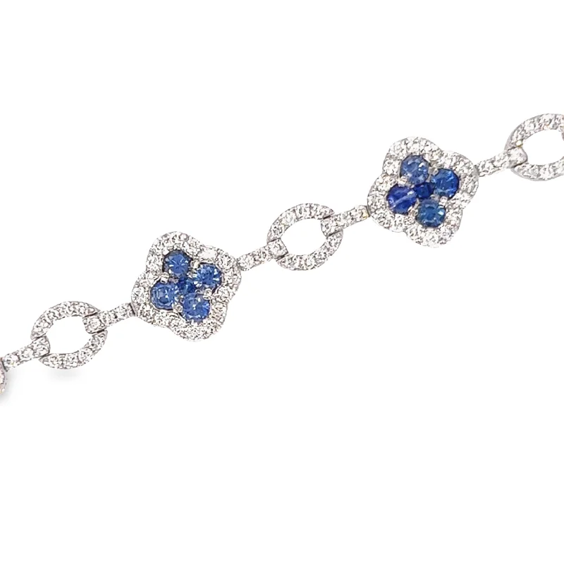 Flex thread bangles-14K White Gold Sapphire and Diamond Clover Bracelet