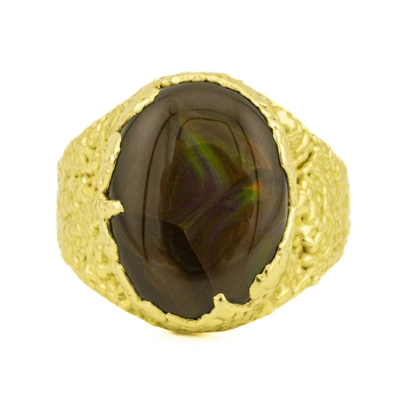 Old cameo engagement rings-Men's Custom Fire Agate Solitaire Gemstone Ring in 18K Yellow Gold - Size 11.75