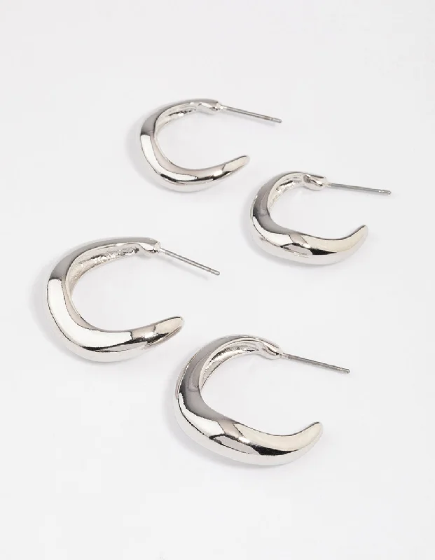 Mystic eye earrings-Silver Wave Match Hoop Earrings Pack