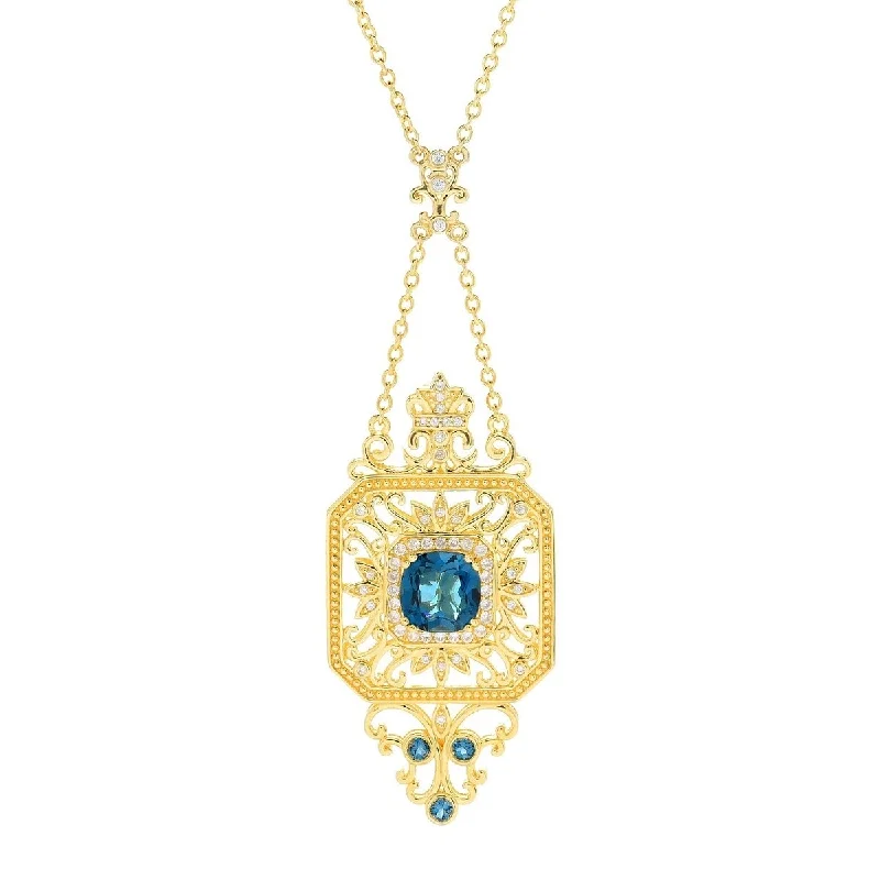 Slanted design necklaces-Dallas Prince 18" 5.72ctw London Blue Topaz & White Zircon Filigree Necklace