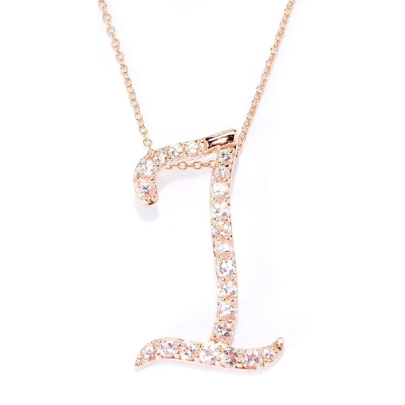 Topaz necklaces-18k Rose Gold over Sterling Silver Round Morganite Initial I Necklace