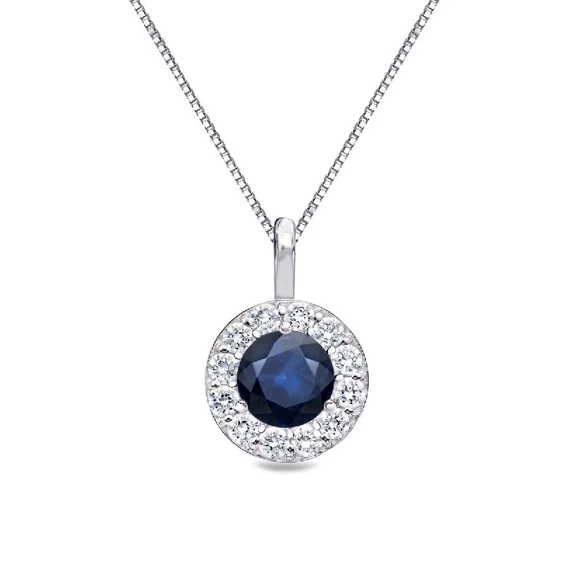 Vintage locket necklaces-Auriya 14k Gold 1/3 ct Round-Cut Blue Sapphire and Diamond Halo Necklace